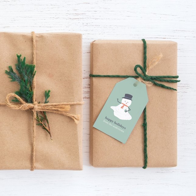 Étiquettes-cadeau Joyeuses vacances Noël Melting Snowman mignonne (Créateur téléchargé)