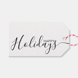 Étiquettes-cadeau Joyeuses vacances Noir Blanc Minimaliste
