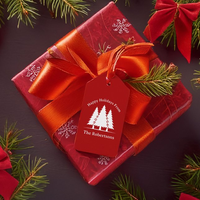 Étiquettes-cadeau Joyeuses vacances Pine Trees Pays Noël (Créateur téléchargé)