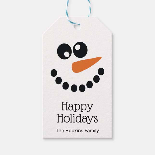 Étiquettes-cadeau Joyeuses vacances Snowman Personnalisé (Devant)