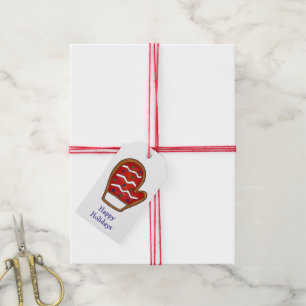 Étiquettes-cadeau Joyeuses Vacances Sucre Cookie Rouge Mitten Noël
