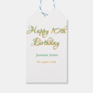 Étiquettes-cadeau joyeux 10e anniversaire orange vert nom date simpl