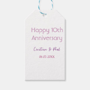 Étiquettes-cadeau Joyeux 10ème anniversaire de mariage simple nom mi