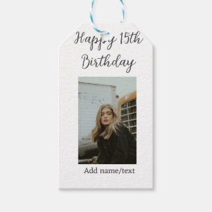 Étiquettes-cadeau Joyeux 15ème anniversaire ajouter nom photo texte