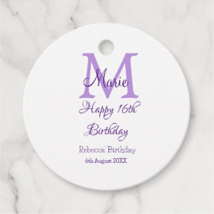 Étiquettes Cadeau Joyeux 16e anniversaire violet ajouter nom monogra