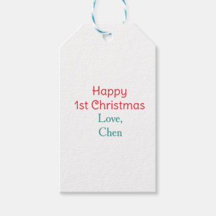 Étiquettes-cadeau joyeux 1er noël rouge vert amour nom simple