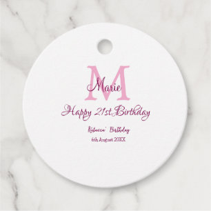 Étiquettes Cadeau Joyeux 21e Anniversaire rose ajouter nom monogramm