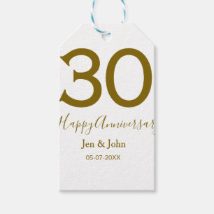 Étiquettes-cadeau Joyeux 30e anniversaire nom date golden bold lette