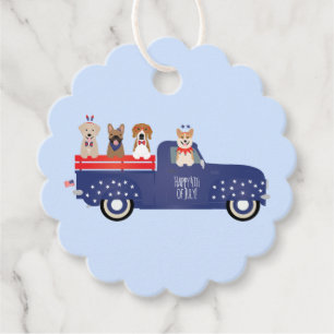 Étiquettes Cadeau Joyeux 4 Juillet Chiens Pickup Camion