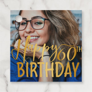 Étiquettes Cadeau Joyeux 60e anniversaire Script photo personnalisée