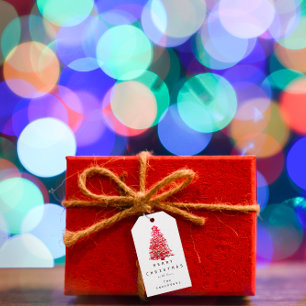 Étiquettes-cadeau Joyeux à Noël Arbre Rouge Noir Blanc