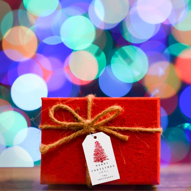 Étiquettes-cadeau Joyeux à Noël Arbre Rouge Noir Blanc (Merry To Holiday Christmas Tree Red Black White Gift Tags )