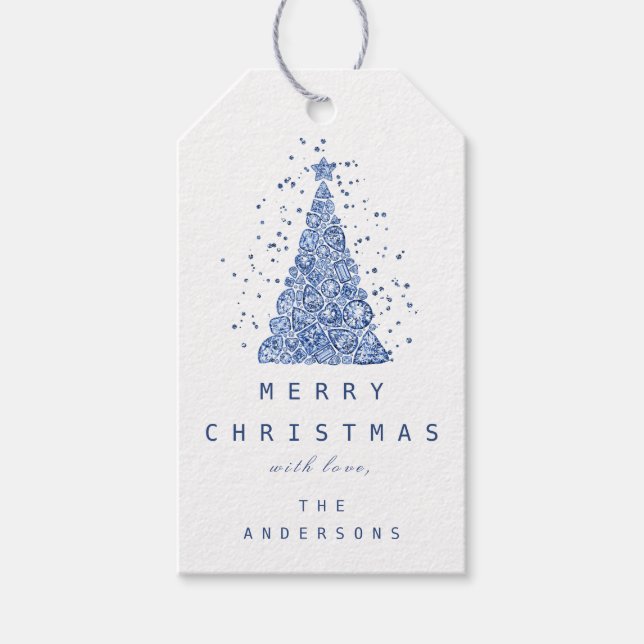 Étiquettes-cadeau Joyeux à Nom de l'arbre de Noël Diamant Bleu Vacan (Devant)