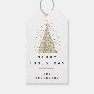 Étiquettes-cadeau Joyeux à Nom Holiday Gold Diamond ChristmasTree