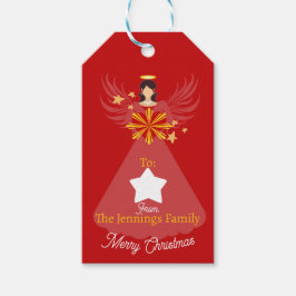 Étiquettes-cadeau Joyeux Ange de Noël Rouge Nom personnalisé de