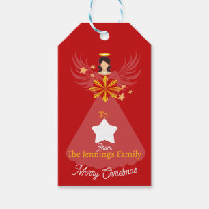 Étiquettes-cadeau Joyeux Ange de Noël Rouge Nom personnalisé de