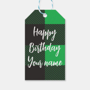 Étiquettes-cadeau Joyeux Anniversaire à Carreaux Verts