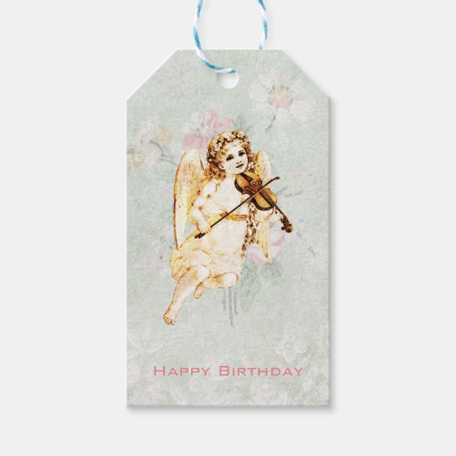 Étiquettes-cadeau Joyeux Anniversaire Angel Jouer un violon (Devant)