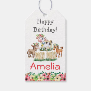 Étiquettes-cadeau Joyeux Anniversaire Animaux de Ferme Floraux Migno