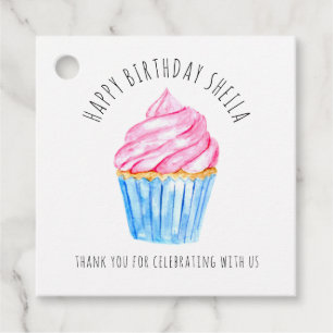 Étiquettes Cadeau Joyeux anniversaire aquarelle cupcake rose glaçage