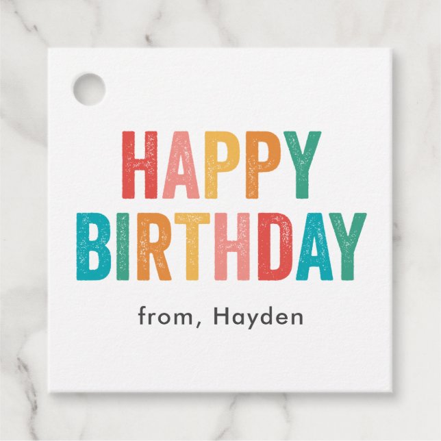 Étiquettes Cadeau Joyeux Anniversaire arc-en-ciel (Devant)