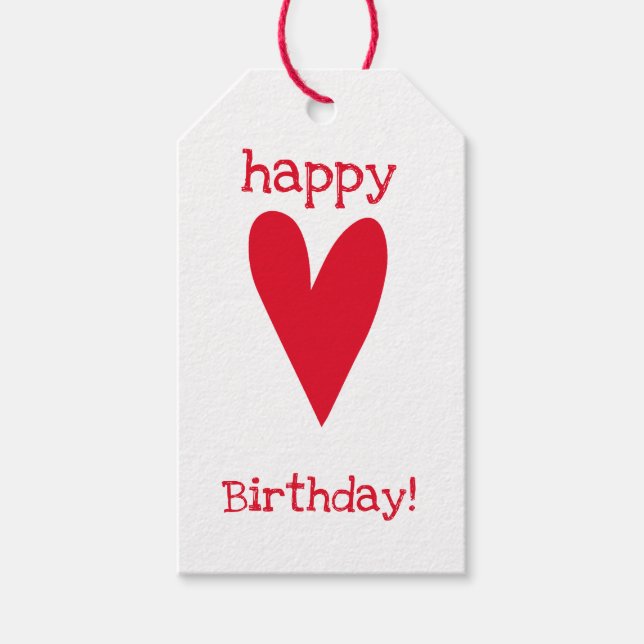 Étiquettes-cadeau Joyeux anniversaire ! Balises Cadeau Coeur Rouge (Devant)