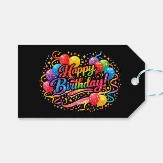 Étiquettes-cadeau Joyeux Anniversaire Ballons Arc-en-ciel Confettis 