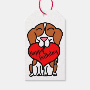 Étiquettes-cadeau Joyeux anniversaire Beagle Cartoon de coeur