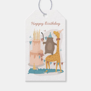Étiquettes-cadeau Joyeux anniversaire. Bêtes drôles : ours girafe