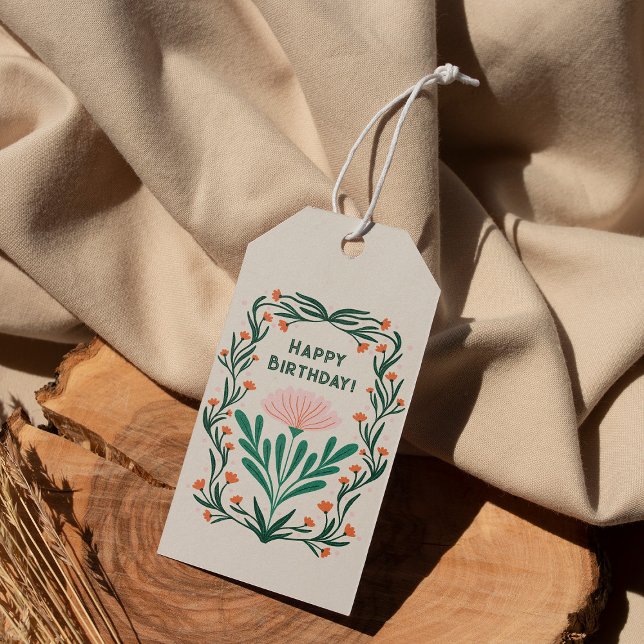 Étiquettes-cadeau Joyeux Anniversaire cadre floral élégant (Créateur téléchargé)