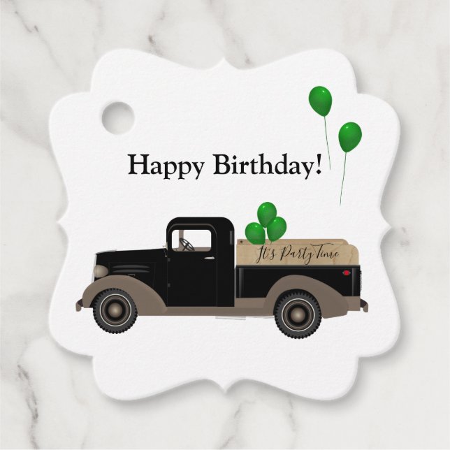 Étiquettes Cadeau Joyeux Anniversaire Camion Ballons Cadeau Favorise (Devant)