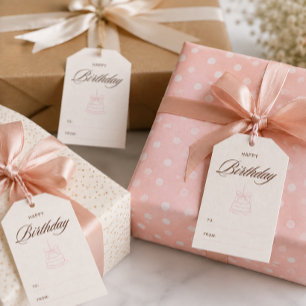 Étiquettes-cadeau Joyeux Anniversaire   Crème Marron Rose Cadeau d'A
