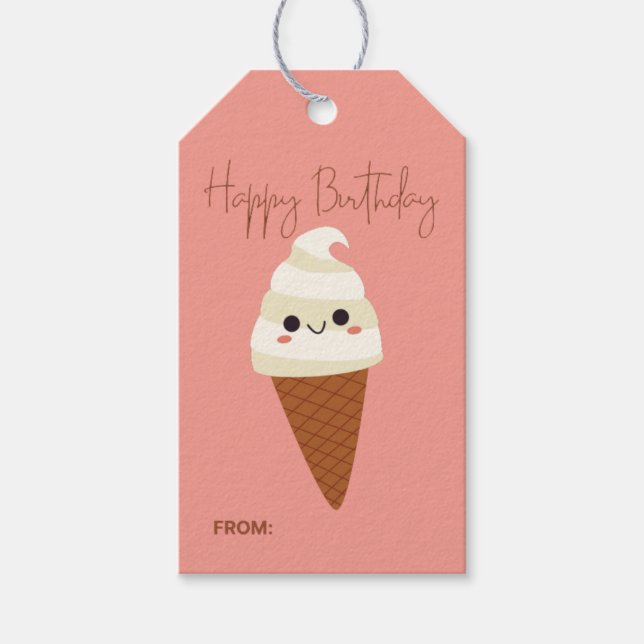 Étiquettes-cadeau Joyeux Anniversaire de la crème glacée (Devant)