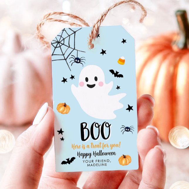Étiquettes-cadeau Joyeux Anniversaire Fantôme d'Halloween Mignon Ble (Créateur téléchargé)