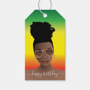 Étiquettes-cadeau Joyeux Anniversaire Femme Noire Shades Vert Jaune
