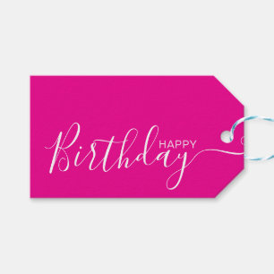 Étiquettes-cadeau Joyeux anniversaire Hot rose blanc moderne