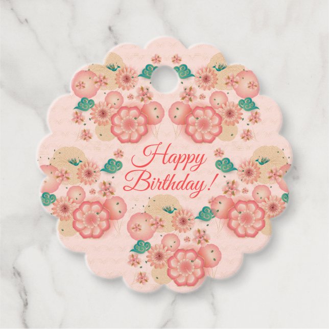 Étiquettes Cadeau Joyeux Anniversaire - Jardin des fleurs de pêche p (Devant)