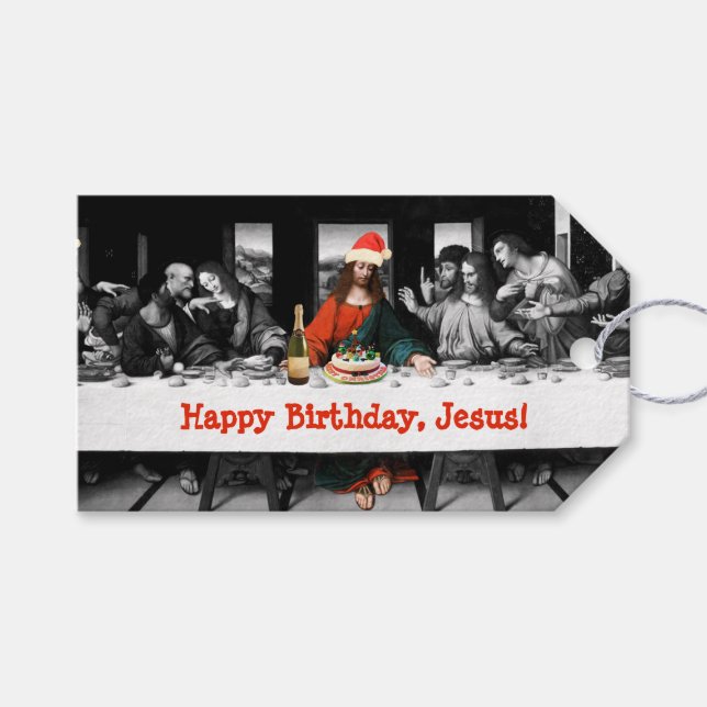 Étiquettes-cadeau Joyeux anniversaire, Jésus ! Funny Christmas (Devant (Horizontal))