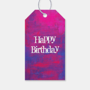 Étiquettes-cadeau Joyeux Anniversaire Magenta et Bleu peinture Abstr