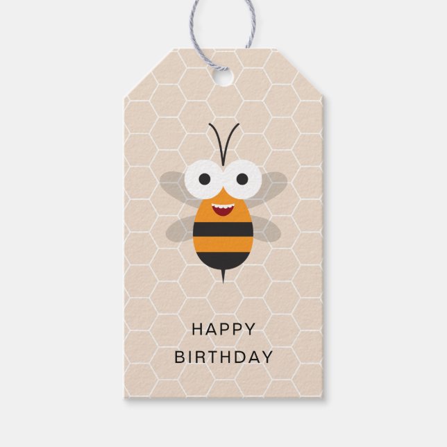Étiquettes-cadeau Joyeux Anniversaire mignon Amusant Miel Bee Honeyc (Devant)