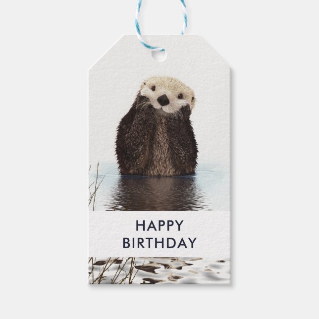 Étiquettes-cadeau Joyeux anniversaire mignon photo de loutre (Devant)
