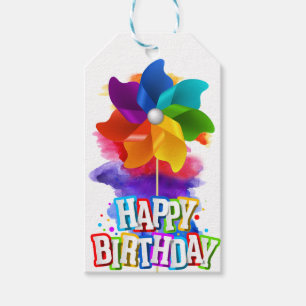 Étiquettes-cadeau Joyeux Anniversaire Moulin à Vent