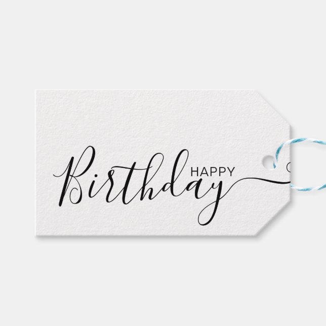 Étiquettes-cadeau Joyeux anniversaire noir blanc moderne (Devant (Horizontal))