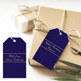 Étiquettes-cadeau Joyeux Anniversaire Nom Script Bleu Or