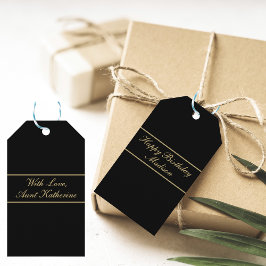 Étiquettes-cadeau Joyeux Anniversaire Nom Script Or Noir