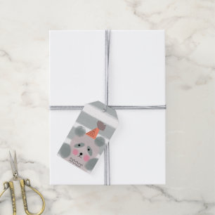 Étiquettes-cadeau Joyeux Anniversaire Panda Gris Aquarelle Mignon