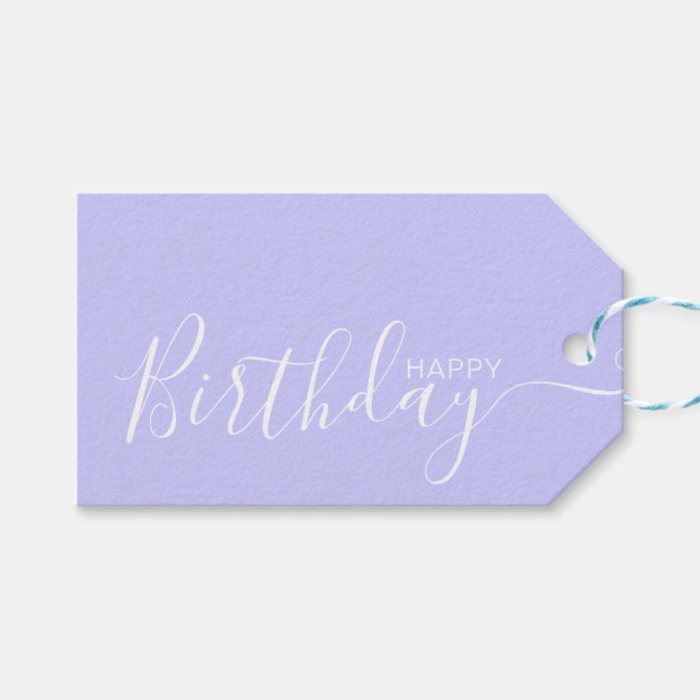 Étiquettes-cadeau Joyeux anniversaire Périwinkle blanc moderne (Devant (Horizontal))
