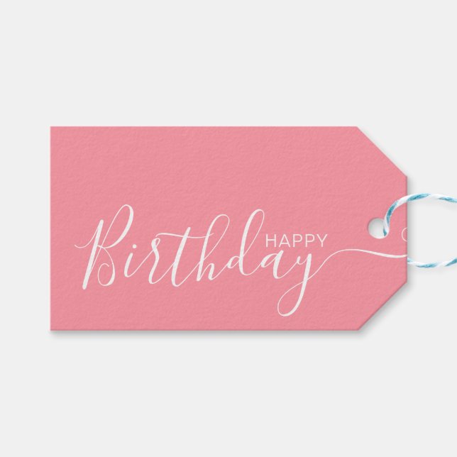 Étiquettes-cadeau Joyeux anniversaire rose blanc moderne (Devant (Horizontal))
