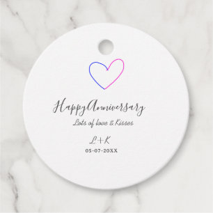 Étiquettes Cadeau Joyeux anniversaire rose bleu cœur nom date simple