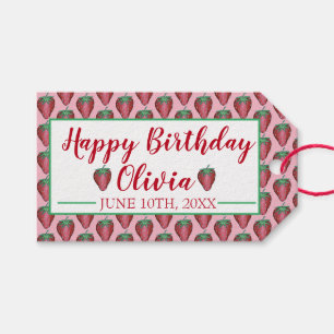 Étiquettes-cadeau Joyeux Anniversaire Rose Red Sweet Fraise Berries